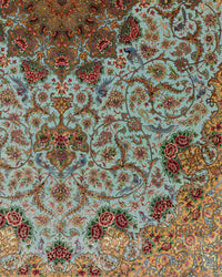 Persian Isfahan Rug | 8' 2" X 12' 2" |Wool & Silk | Extremely Fine | Light Blue & Peach Colours |Floral Medallion Design | Urban Production