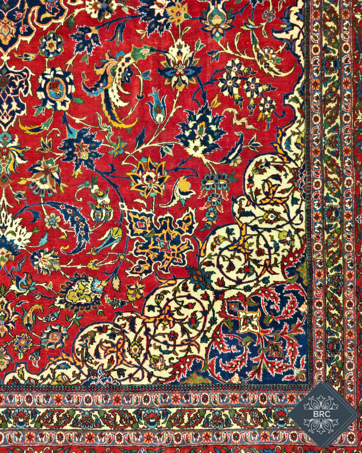 Antique Persian Isfahan Rug Circa 1920 | 8' 7" X 13' 0" | Red & Ivory Coloured | Extremely Fine | Urban Production