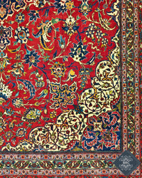 Antique Persian Isfahan Rug Circa 1920 | 8' 7" X 13' 0" | Red & Ivory Coloured | Extremely Fine | Urban Production