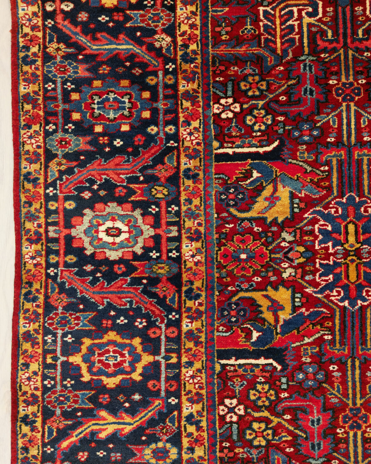 Vintage Persian Heriz Rug Circa 1940 | 8' 0" X 11' 1" | No-Medallion | Red & Black Colours | Tribal Production