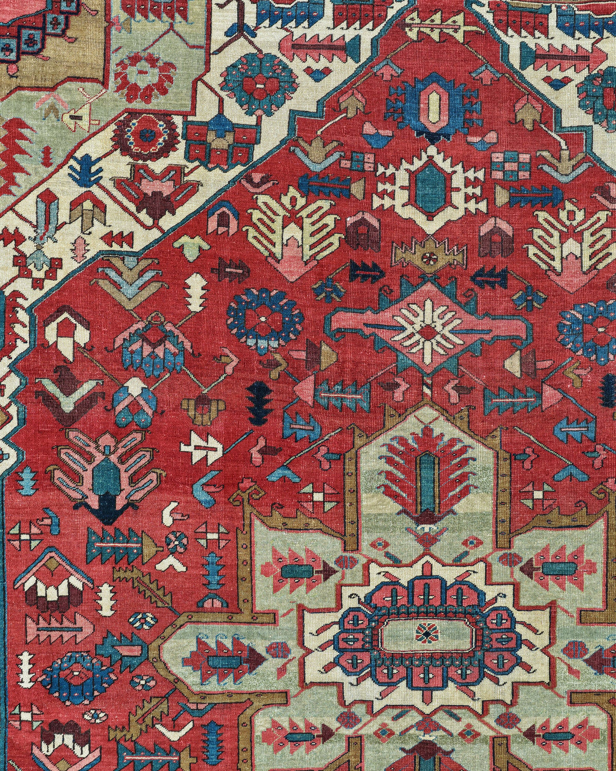 Antique Persian Serapi Heriz Rug Circa 1880 | 11' 2" X 14' 5" | Red Colour | Geometric Design | Tribal Production