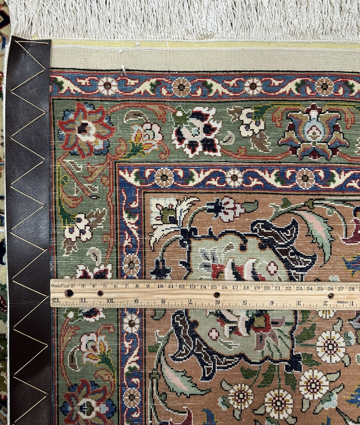 Vintage Persian Tabriz Faraji Rug Circa 1970 | 9' 10" X 13' 9" | Olive Green & Orange Colours | Floral Medallion Design | Urban Production