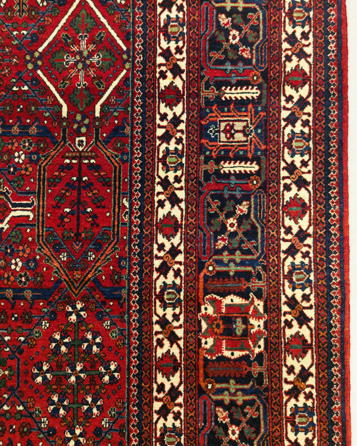 Vintage Persian Meymeh Rug Circa 1950 | 9' 1" X 12' 4" | Red Colour | Allover Geometric Design | Tribal Production