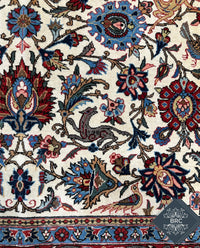 Vintage Persian Qom Rug Circa 1960 | 4' 4" X 6' 8" | Floral Design | Ivory & Red Colours | Finely Woven | Urban Production