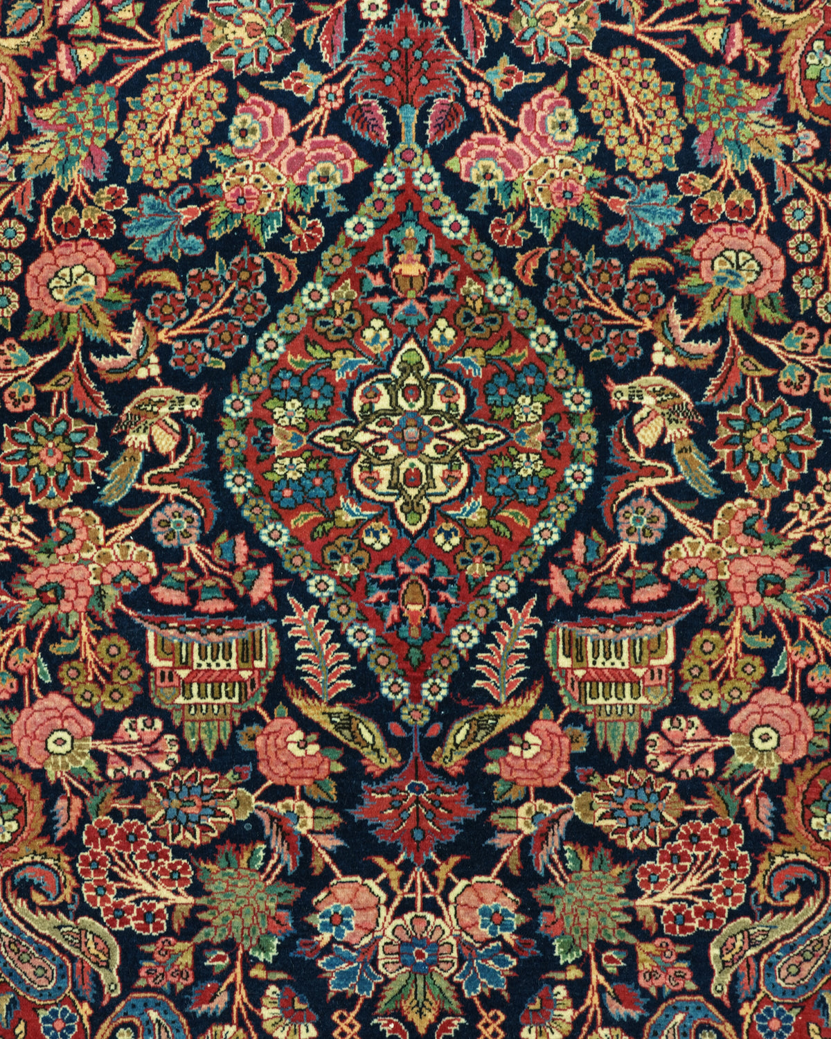 Antique Persian Kashan Rug Circa 1930 | 4' 4" X 6' 6" | Floral Design | Midnight-Blue & Green Colours | Finely Woven | Urban Production