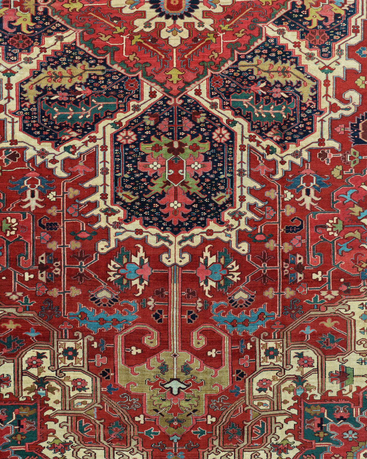 Antique Persian Serapi Heriz Rug Circa 1900 | 10' 11" X 18' 9" | Red Colour | Geometric Design | Tribal Production