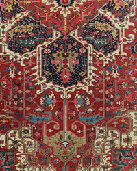 Antique Persian Serapi Heriz Rug Circa 1900 | 10' 11" X 18' 9" | Red Colour | Geometric Design | Tribal Production