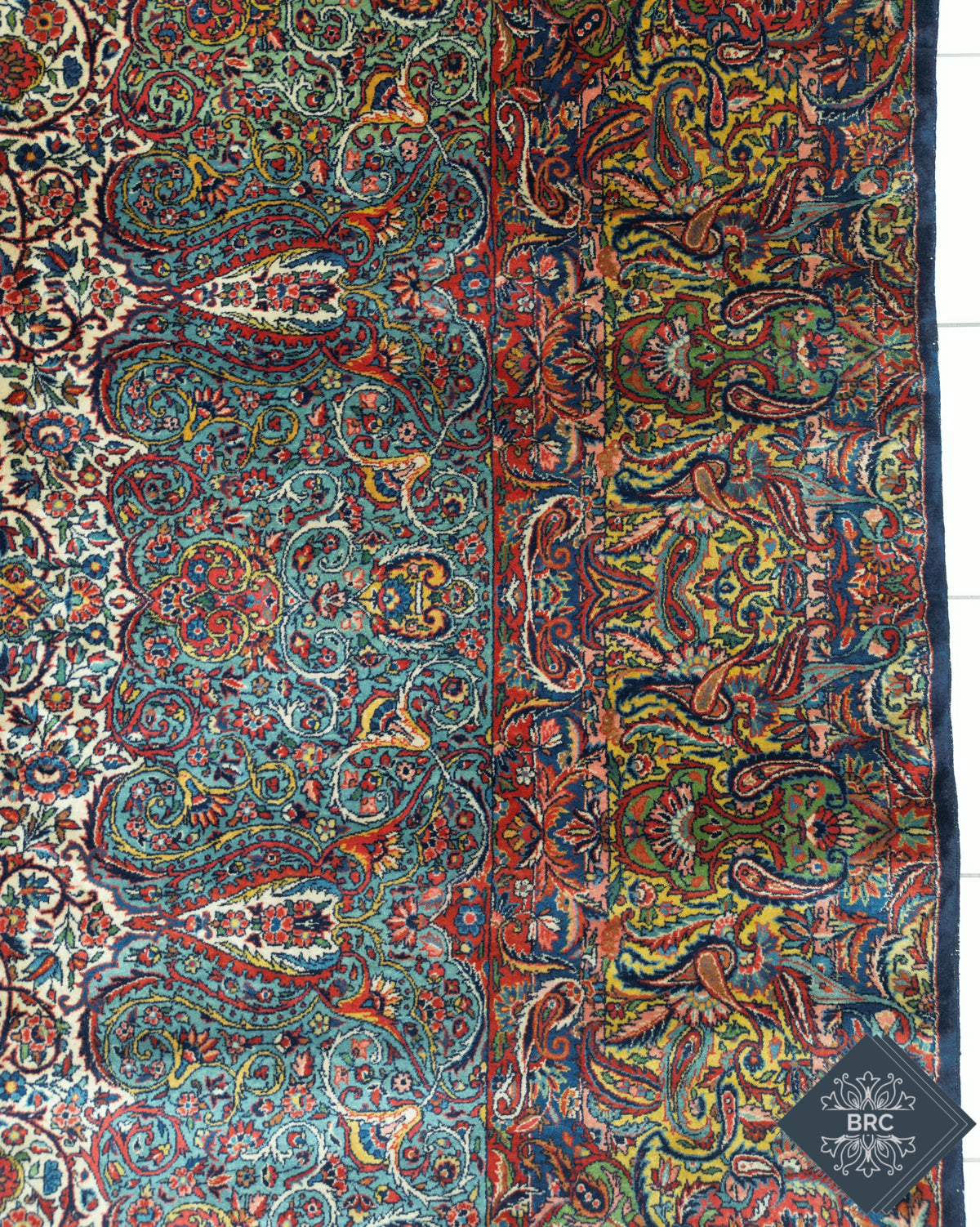 Antique Persian Kashan Rug Circa 1920 | 9' 11" X 14’ 1” | White, Blue & Green Colours | Urban Production