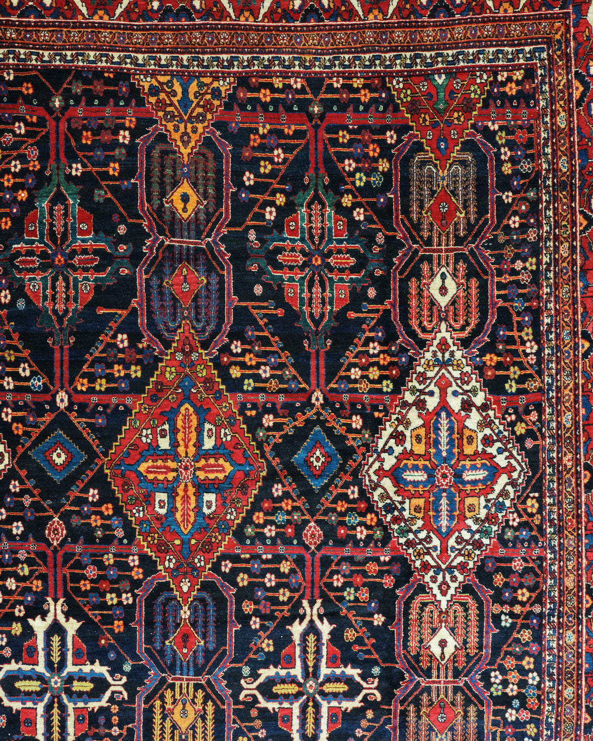 Antique Bakhtiari Shalamzar Rug Circa 1890 | 12' 5" X 22' 8" | Multicolour | Geometric Design | Tribal Production