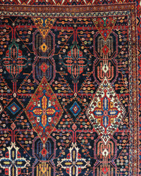 Antique Bakhtiari Shalamzar Rug Circa 1890 | 12' 5" X 22' 8" | Multicolour | Geometric Design | Tribal Production