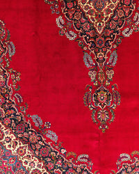 Vintage Persian Kashan Rug Circa 1950 | 10' 3" X 15' 7" | Large Size | Open-Field Design | Red & Navy-Blue Colours | Urban Production