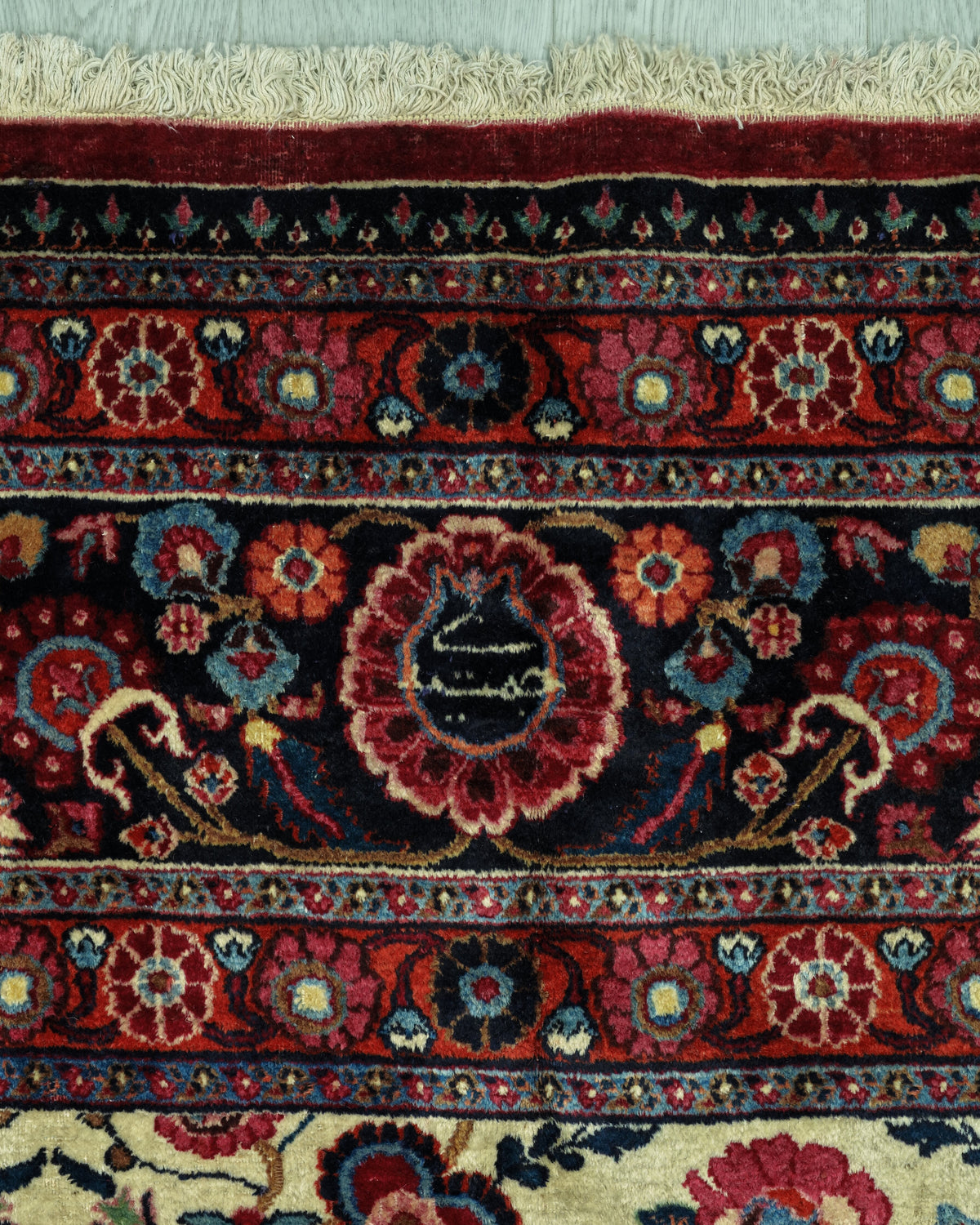 Antique Persian Mashhad Rug Circa 1930 | 10' 1" X 13' 7" | Large Size | Ivory & Dark Pink Colours | Urban Production