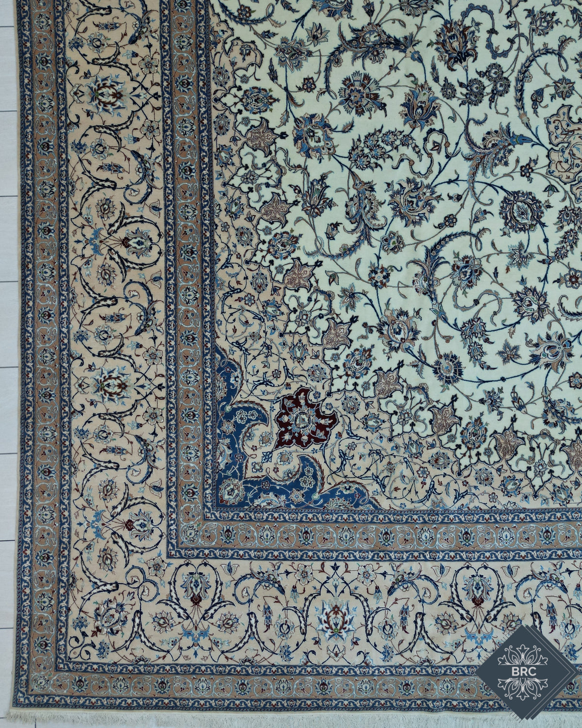 Persian Naeen Rug | 13' 7" X 20' 9" | White & Blue Colours | Extremely Fine | Urban Production