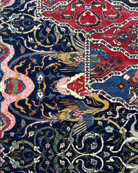 Antique Persian Bakhtiar Rug Circa 1920 | 10' 10" X 14' 1" |  Red & Midnight Blue Colours | Tribal Production