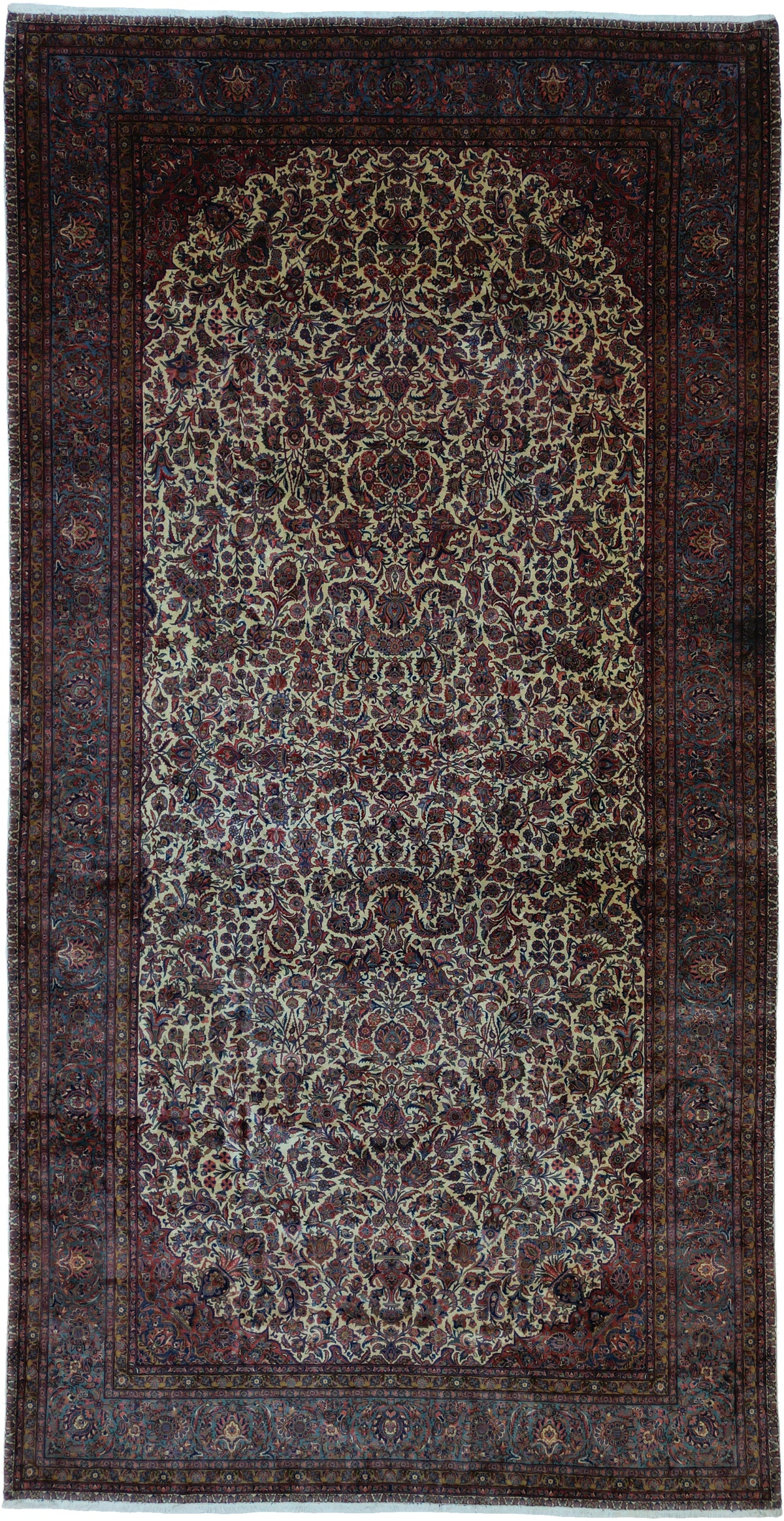 Antique Persian Qazvin Rug Circa 1910 | 11' 4" X 21' 6" | White & Blue Colours | Urban Production