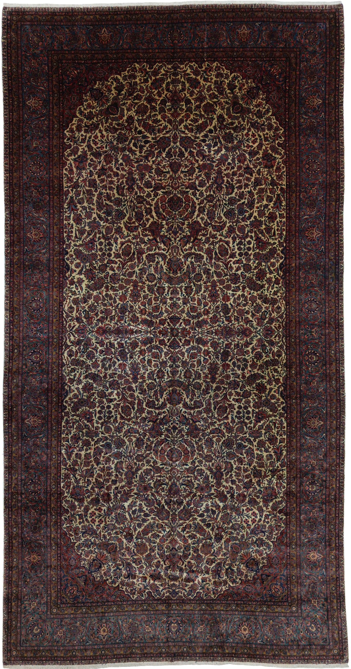 Antique Persian Qazvin Rug Circa 1910 | 11' 4" X 21' 6" | White & Blue Colours | Urban Production