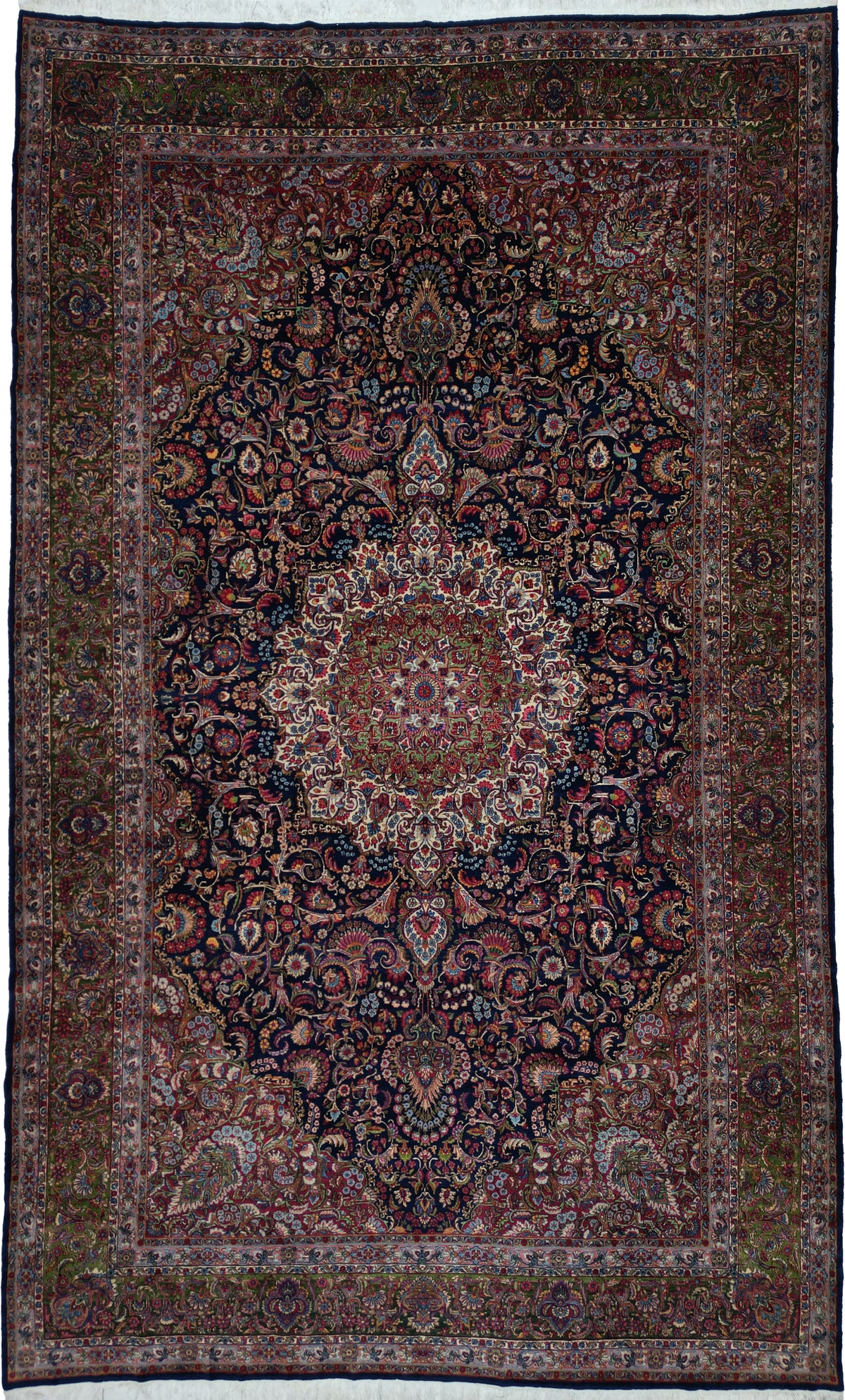 Antique Persian Kerman Rug Circa 1910 | 11' 10" X 19' 4" | Blue & Green Colours | Urban Production