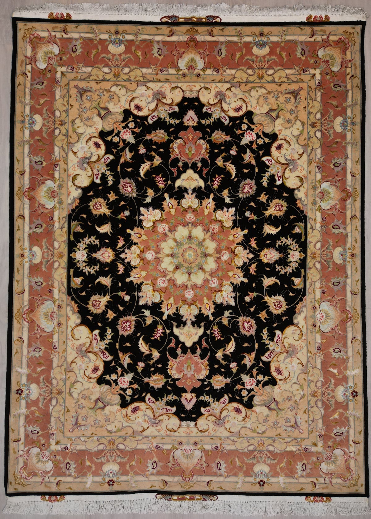 Persian Tabriz Rug | 5' 0" X 6' 8" | Black & Peach Colours | Urban Production | Luxury