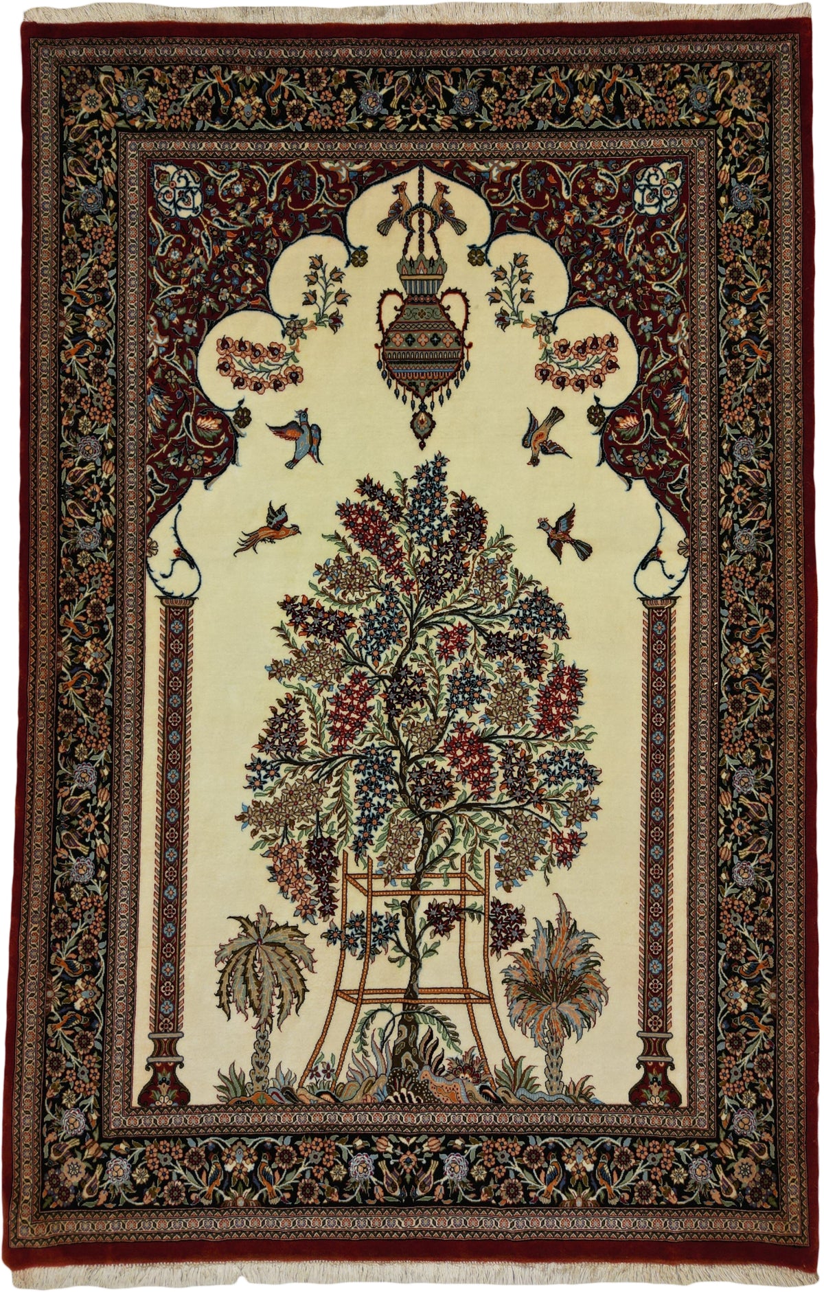 Persian Qom Rug | 4' 6" X 6' 10" | Black & Ivory Colours | Urban Production | Luxury