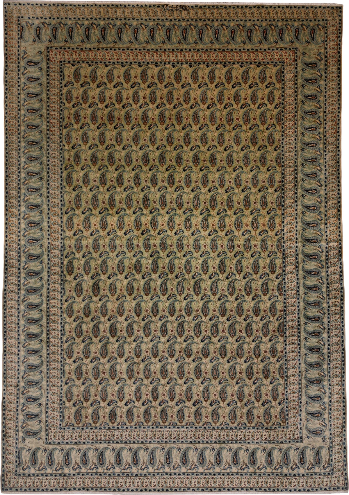 Persian Kashan Rug | 7' 11" X 11' 4" | Green & Blue Colours | Urban Production