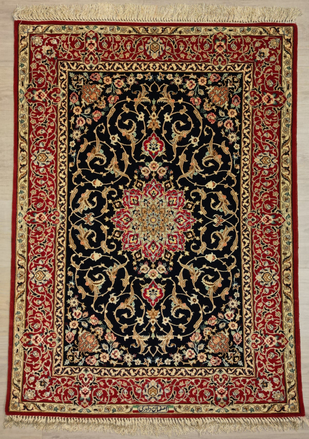 Persian Isfahan Rug | 3' 6" X 4' 9" | Navy-Blue & Red Colours | Urban Production