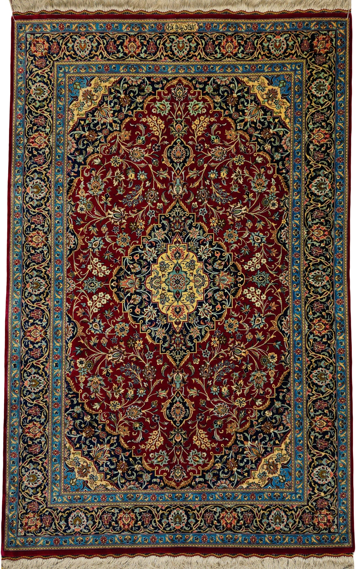 Persian Kashan Rug | 3' 3" X 5' 0" | Red & Midnight-Blue Colours | Pure Silk | Extremely Fine| Urban Production