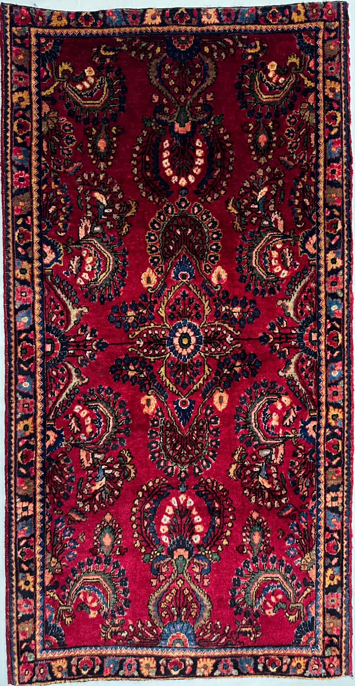 Antique Persian American Sarough Circa 1930 | 2' 2" X 4' 0" | Floral Design | Burgundy & Black Colours | Finely Woven | Urban Production