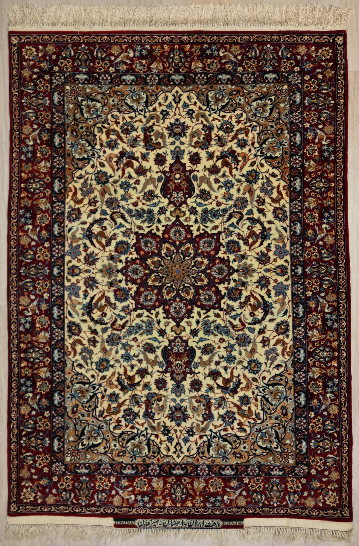 Persian Isfahan Seirafian Rug | 3' 7" X 5' 1" | Red & Ivory Colours | Extremely Fine| Urban Production