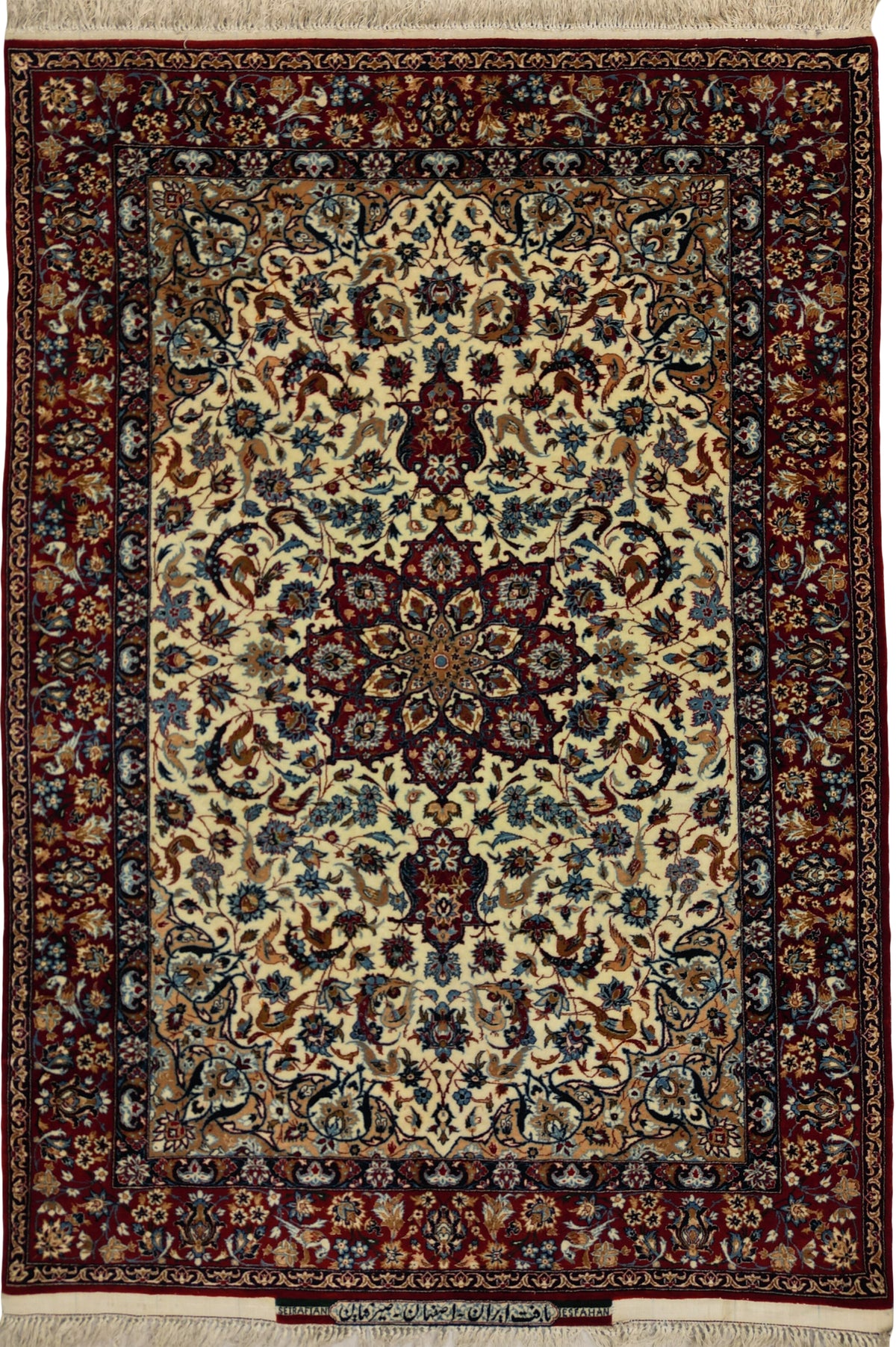 Persian Isfahan Seirafian Rug | 3' 7" X 5' 1" | Red & Ivory Colours | Extremely Fine| Urban Production