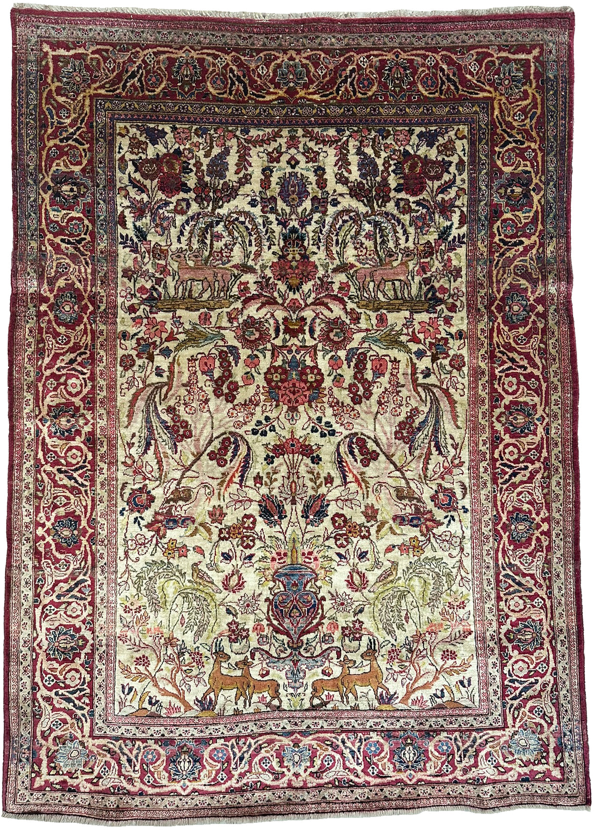 Antique Silk Kashan Rug Circa 1920 | 3' 5" X 4' 9" | Beige & Purple Colours | Pure Silk | Urban Production