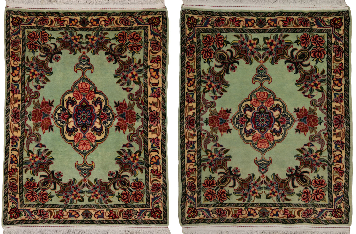 Persian Bijar Rug Pair | 2' X 2' 7" | Green & White Colours | Urban Production