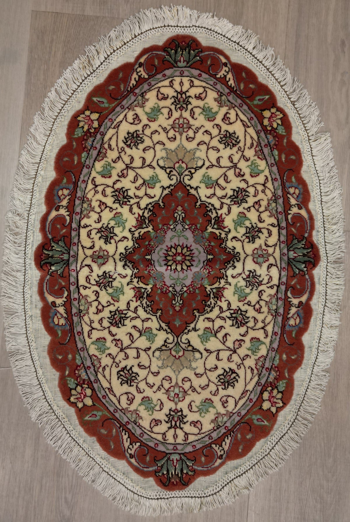 Persian Tabriz Rug | 1' 9" X 2' 11" | Peach & Ivory Colours | Urban Production