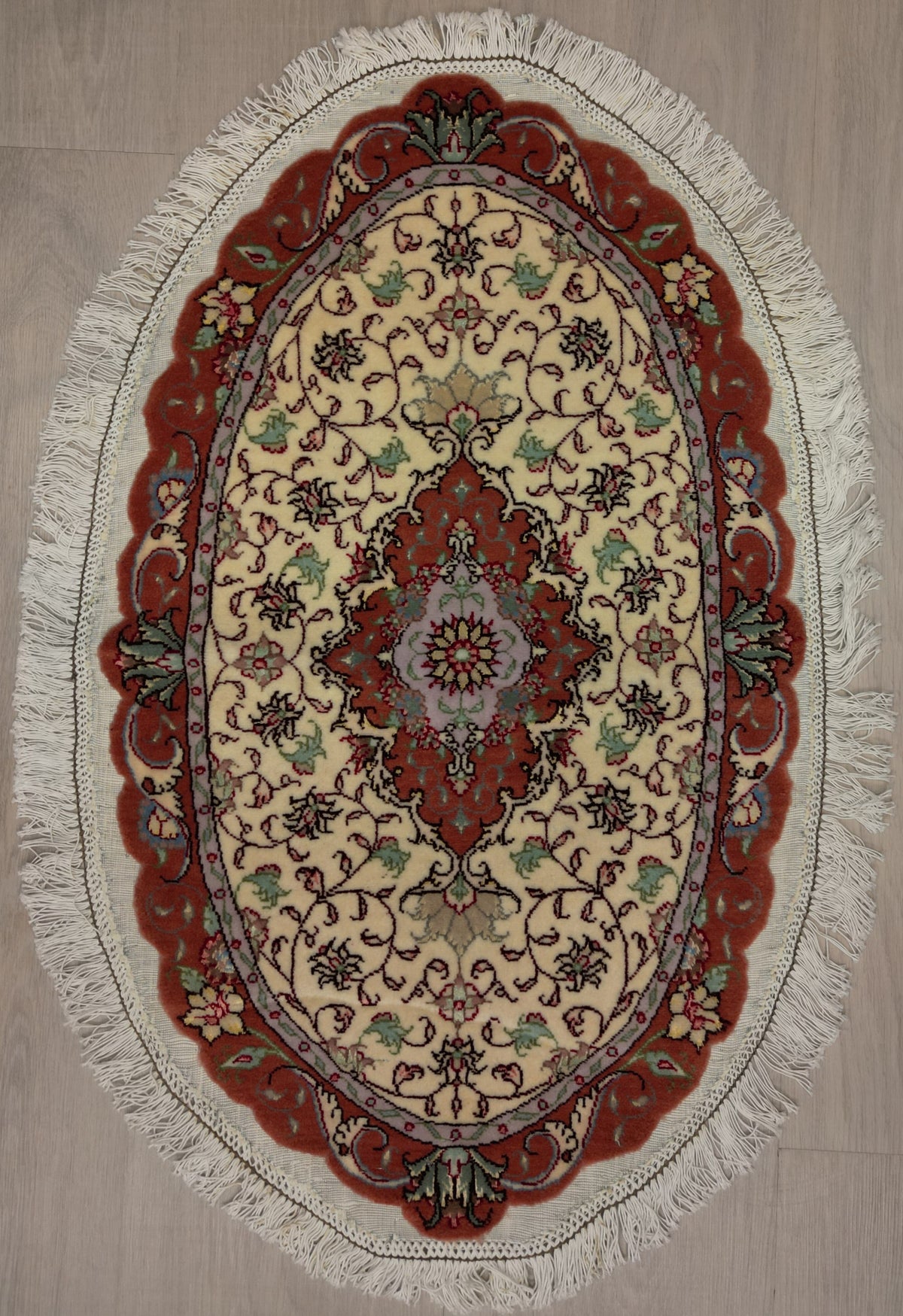 Persian Tabriz Rug | 1' 9" X 2' 11" | Peach & Ivory Colours | Urban Production