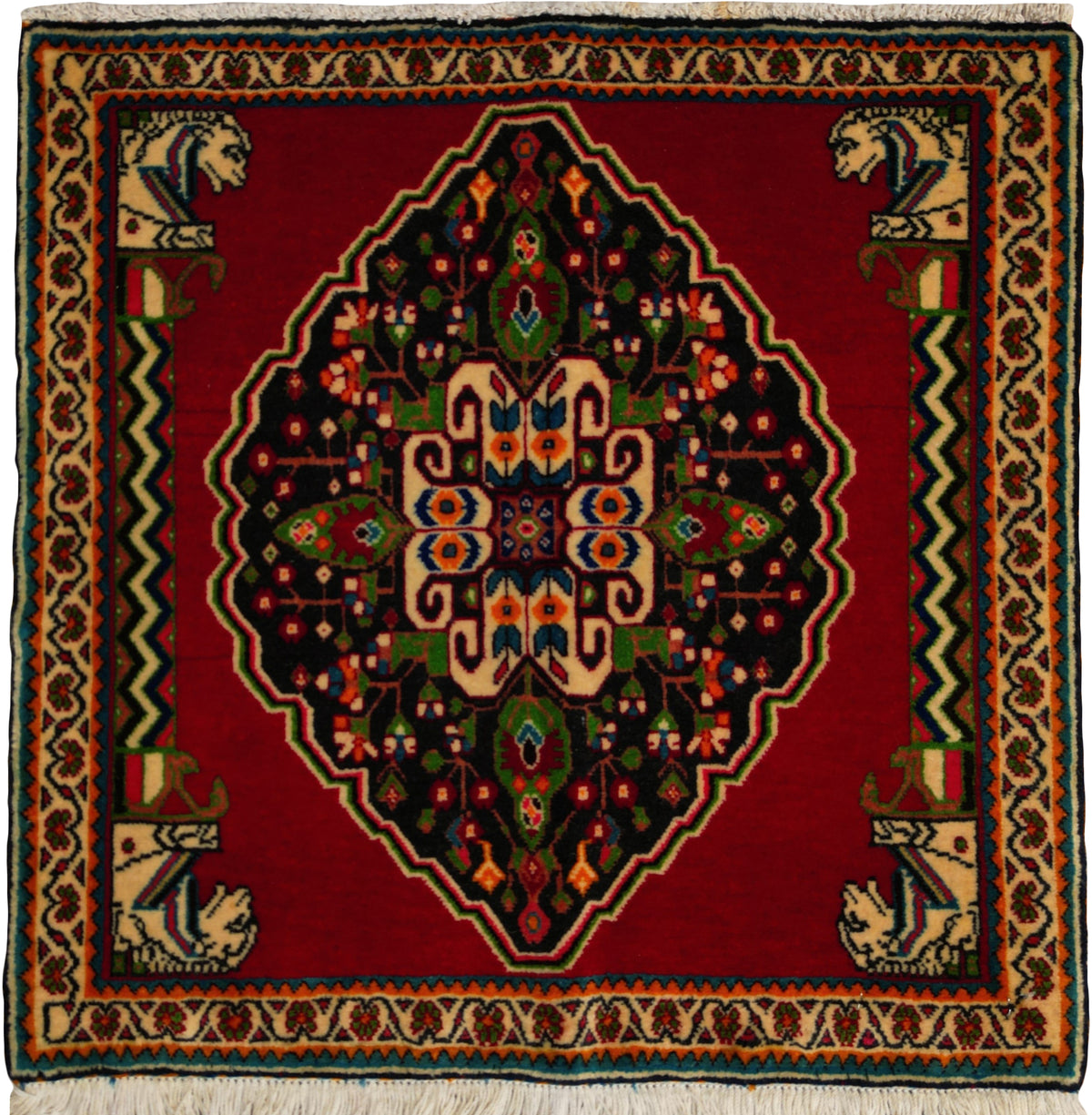 Persian Kashkoli Rug | 1' 12" X 1' 12" | Red & Ivory Colours | Tribal Production