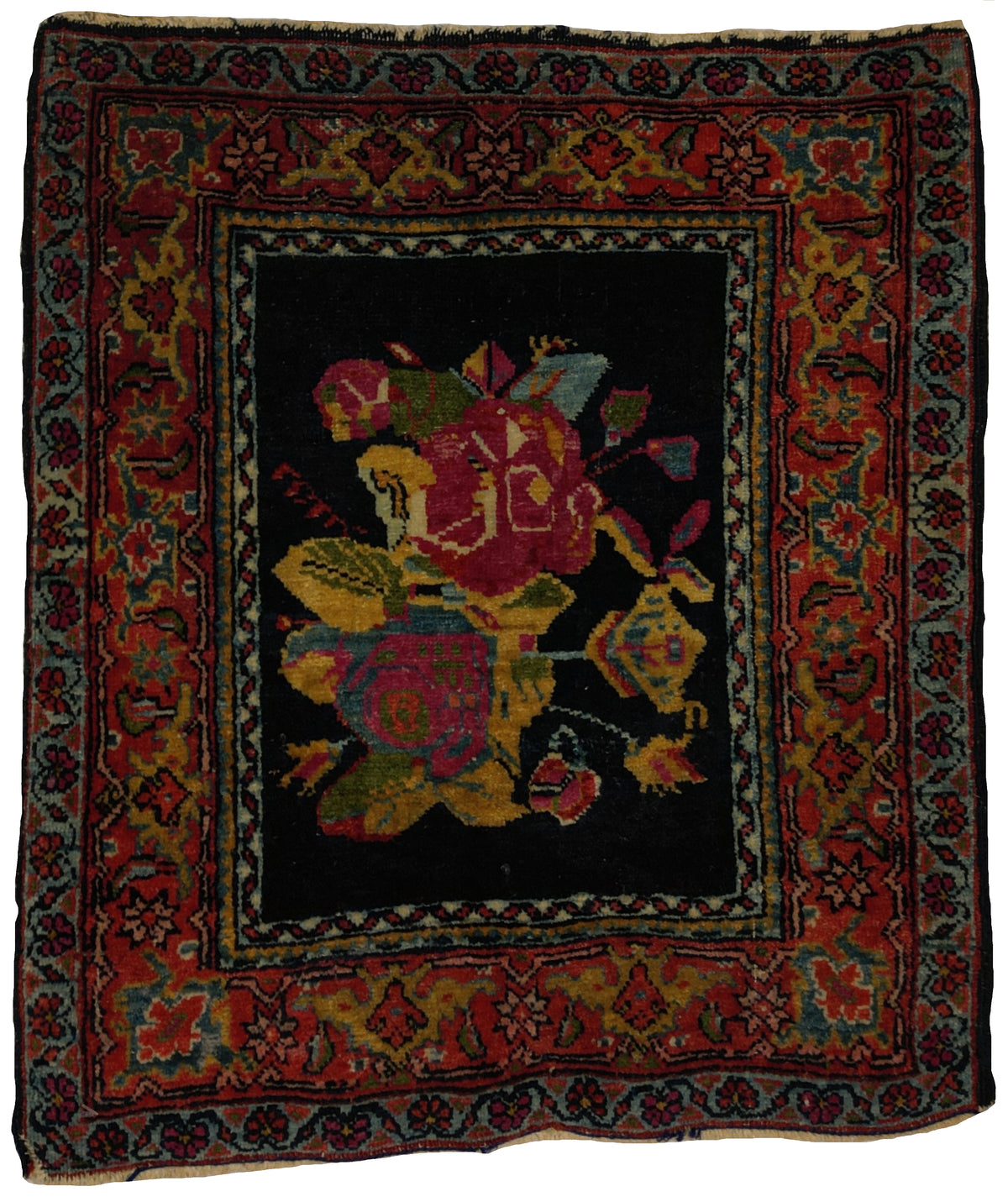 Antique Persian Taramazd Rug circa 1910 | 1' 8" X 2' 0" | Midnight-Blue & Red Colours | Village Production