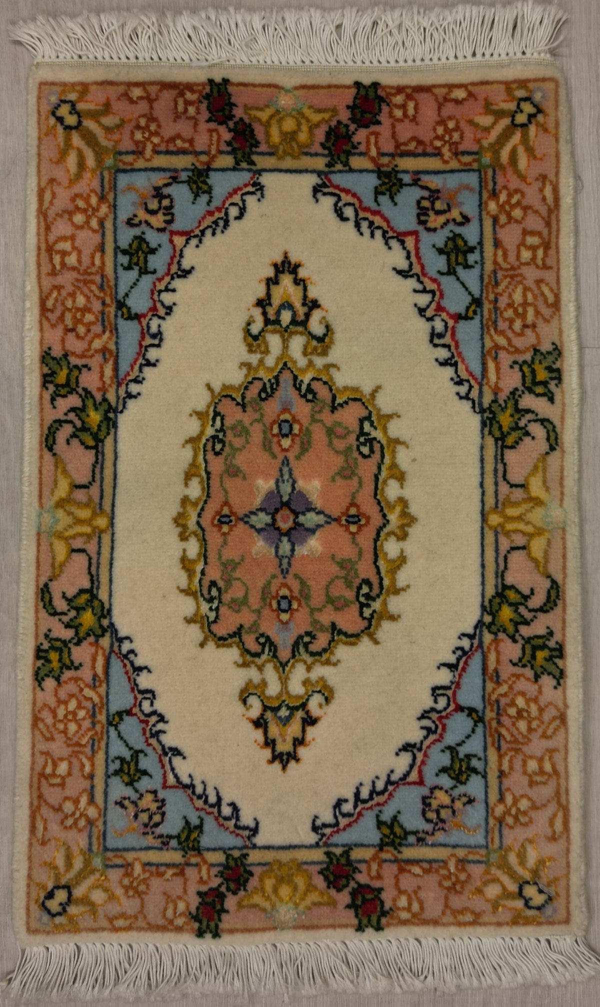 Persian Tabriz Rug | 1' X 1' 6" | Peach & Ivory Colours | Urban Production