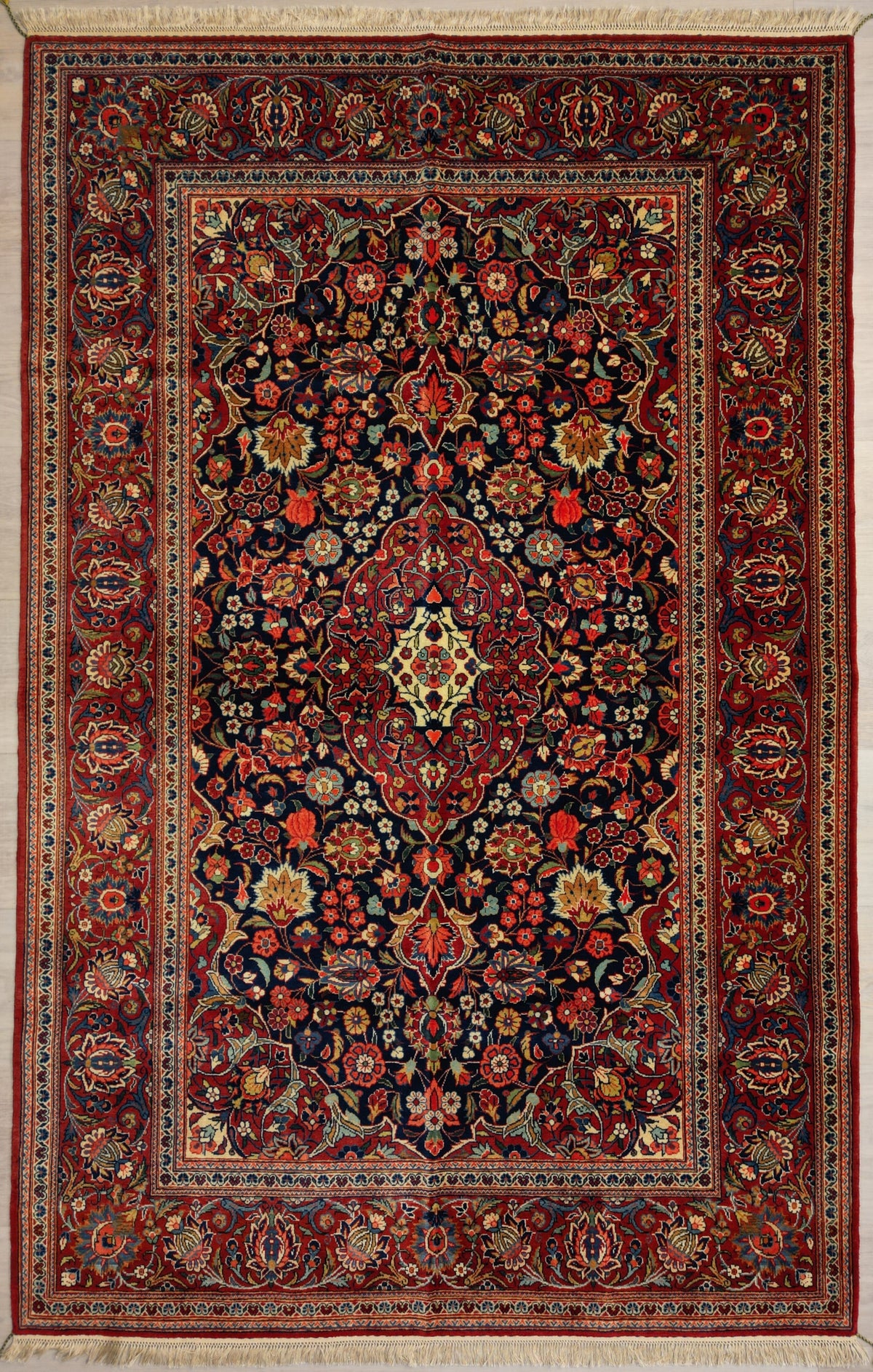 Vintage Persian Kashan Rug Circa 1940 | 4' 6" X 6' 10" | Red & Blue Colours | Urban Production