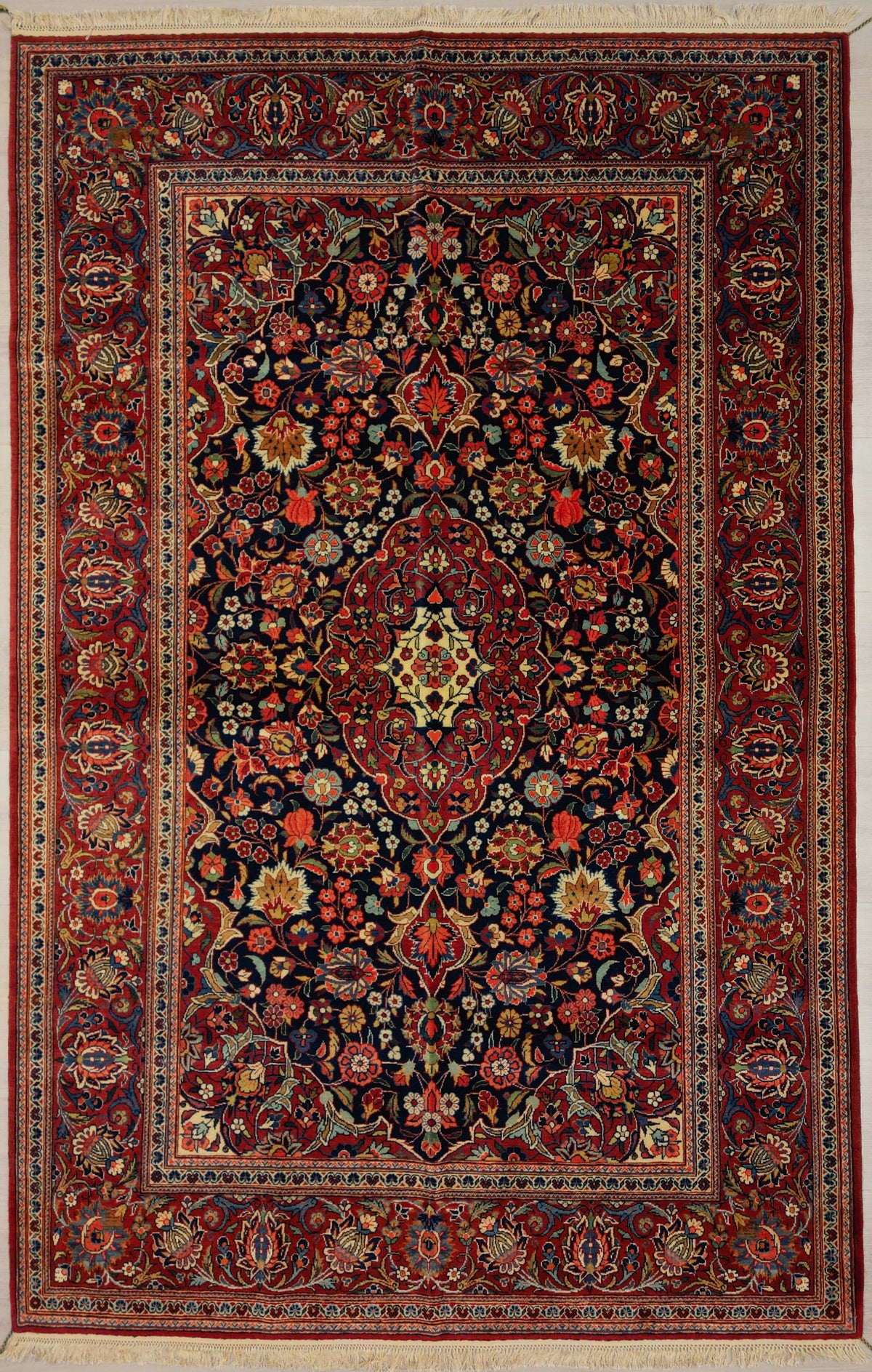 Vintage Persian Kashan Rug Circa 1940| 4' 6" X 6' 10" | Red & Blue Colours | Urban Production