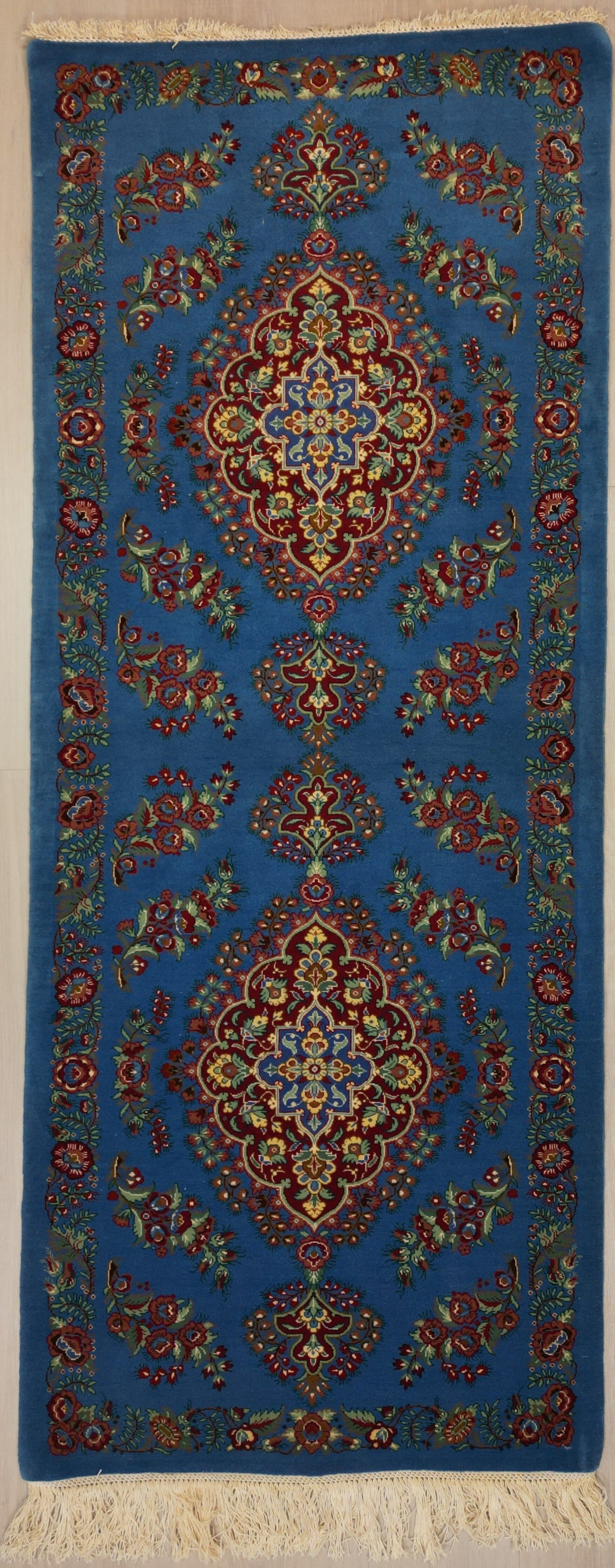 Persian Qom Rug | 2' 7" X 6' 4" | Blue Colour | Urban Production