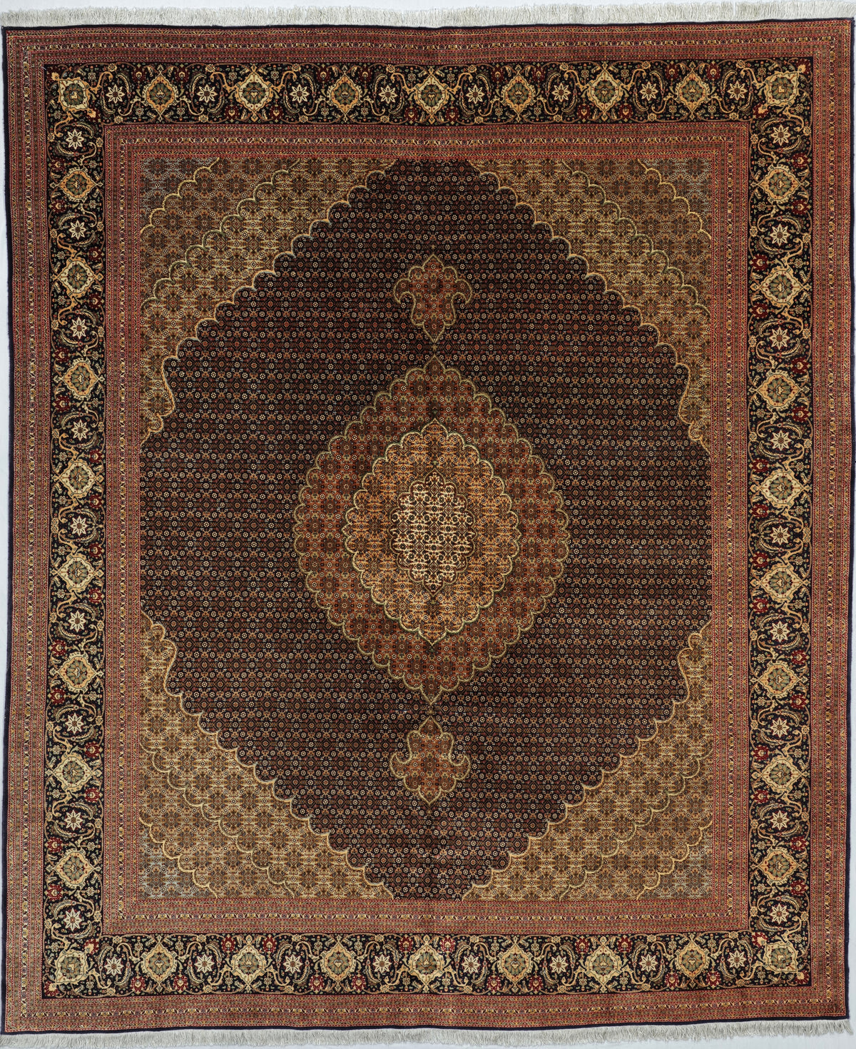 Persian Tabriz Mahi Rug | 8' 3" X 9' 10" | Black & Green Colours | Urban Production