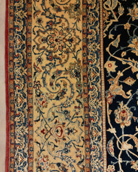 Vintage Persian Naeen Tudeshk Rug Circa 1960 | 7' 1" X 10' 6" | Navy-Blue & Ivory Colours | Extremely Fine | Urban Production