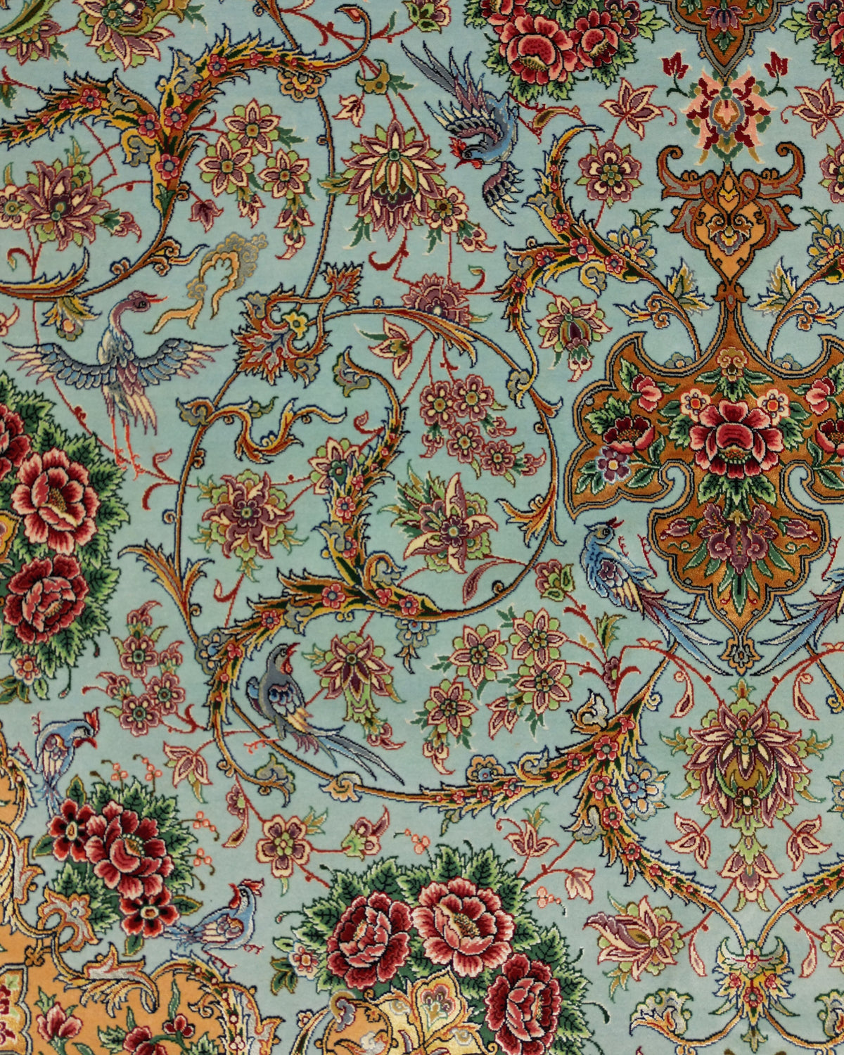 Persian Isfahan Rug | 8' 2" X 12' 2" |Wool & Silk | Extremely Fine | Light Blue & Peach Colours |Floral Medallion Design | Urban Production