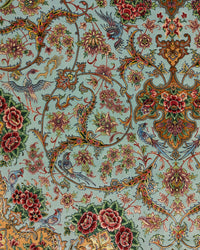 Persian Isfahan Rug | 8' 2" X 12' 2" |Wool & Silk | Extremely Fine | Light Blue & Peach Colours |Floral Medallion Design | Urban Production