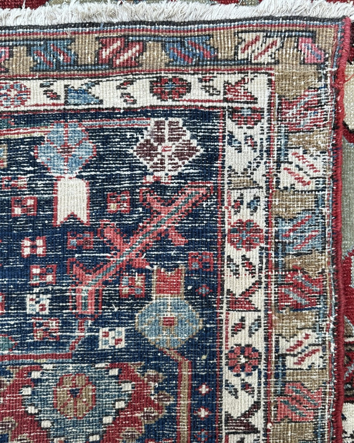 Antique Persian Serapi Heriz Rug Circa 1880 | 11' 2" X 14' 5" | Red Colour | Geometric Design | Tribal Production