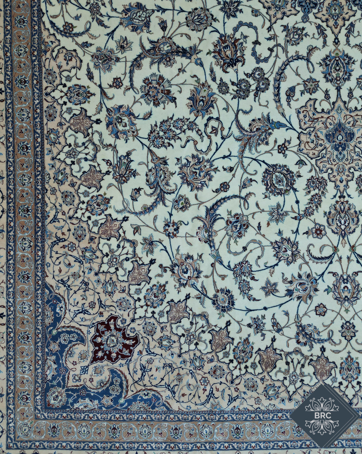 Persian Naeen Rug | 13' 7" X 20' 9" | White & Blue Colours | Extremely Fine | Urban Production