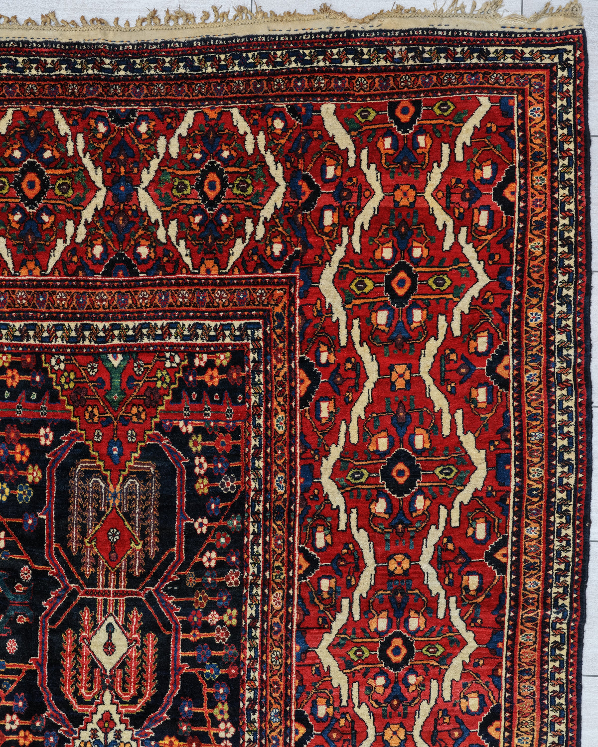 Antique Bakhtiari Shalamzar Rug Circa 1890 | 12' 5" X 22' 8" | Multicolour | Geometric Design | Tribal Production