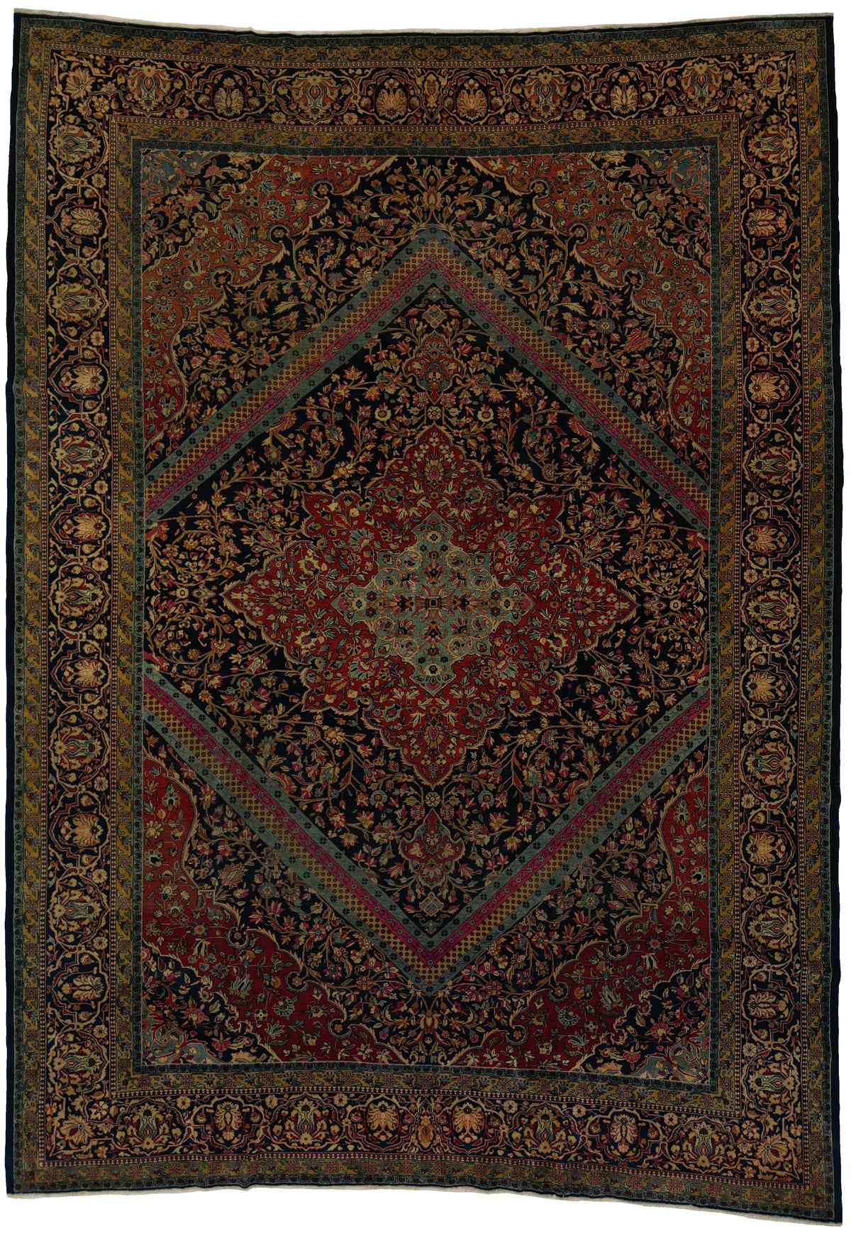 Antique Persian Kashan Rug Circa 1910 | Mohtasham Design | 9' 10" X 13' 5" | Multi-Colour | Urban Production