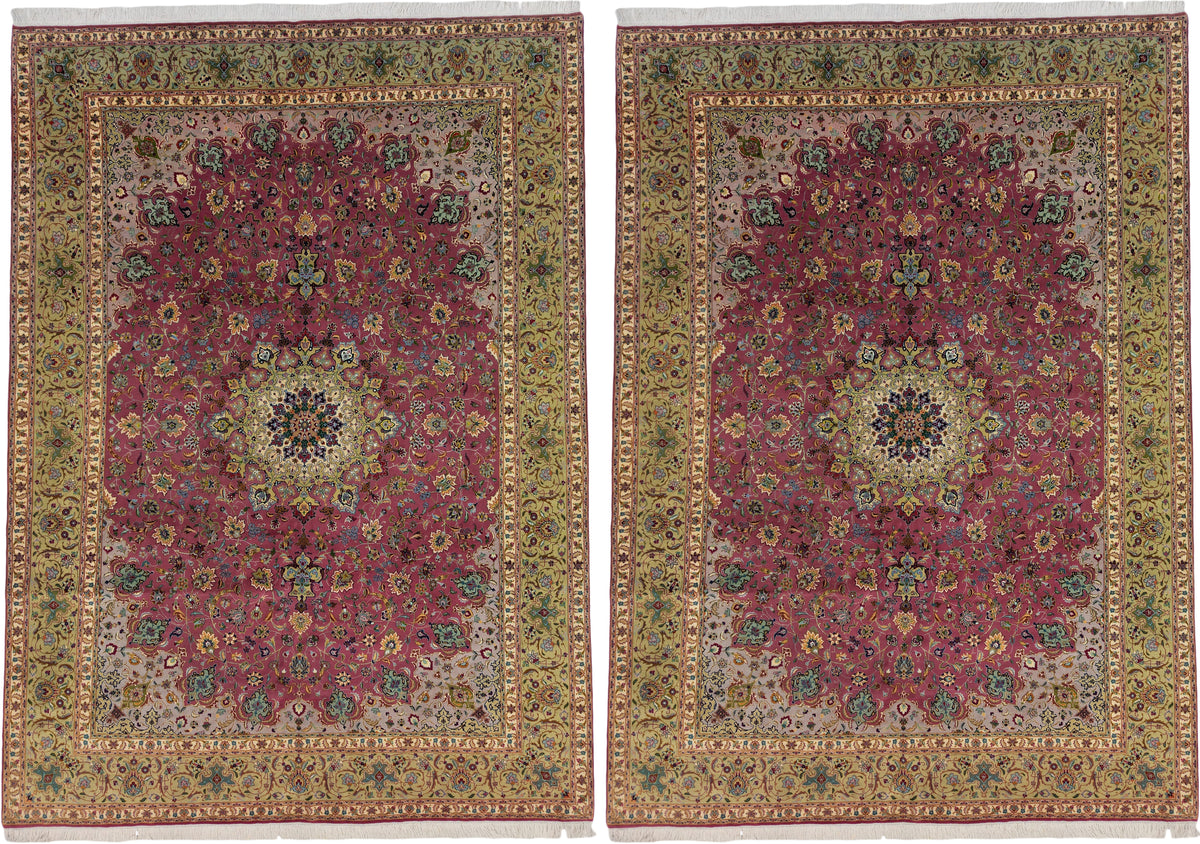 Persian Tabriz Rug Pair | 8' 2" X 11' 2" Each | Pink & Green Colours | Urban Production