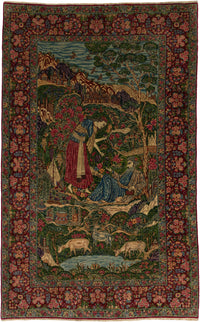 Antique Persian Kerman Lavar Rug Circa 1930 | 4' 4" X 7' 5" | Green & Red Colours | Urban Production