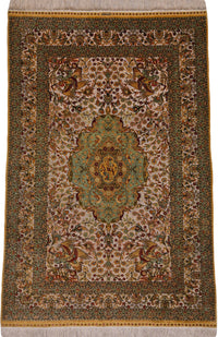 Vintage Turkish Ozipek Hereke Rug Circa 1980 | 4' X 5' 11" | Light Colours | Silk & Metal Thread | Extremely Fine | Urban Production